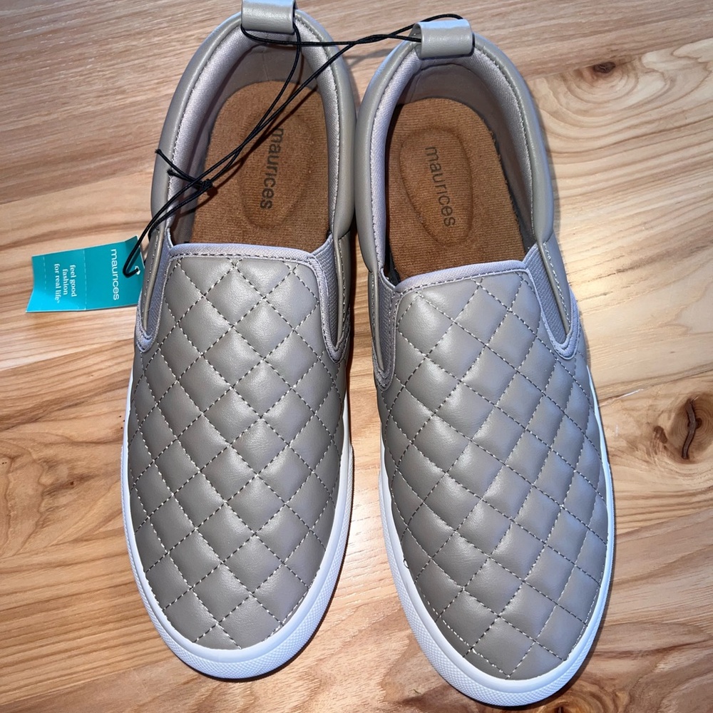 Maurices Taupe Quilted Slip-On Shoes Size 9